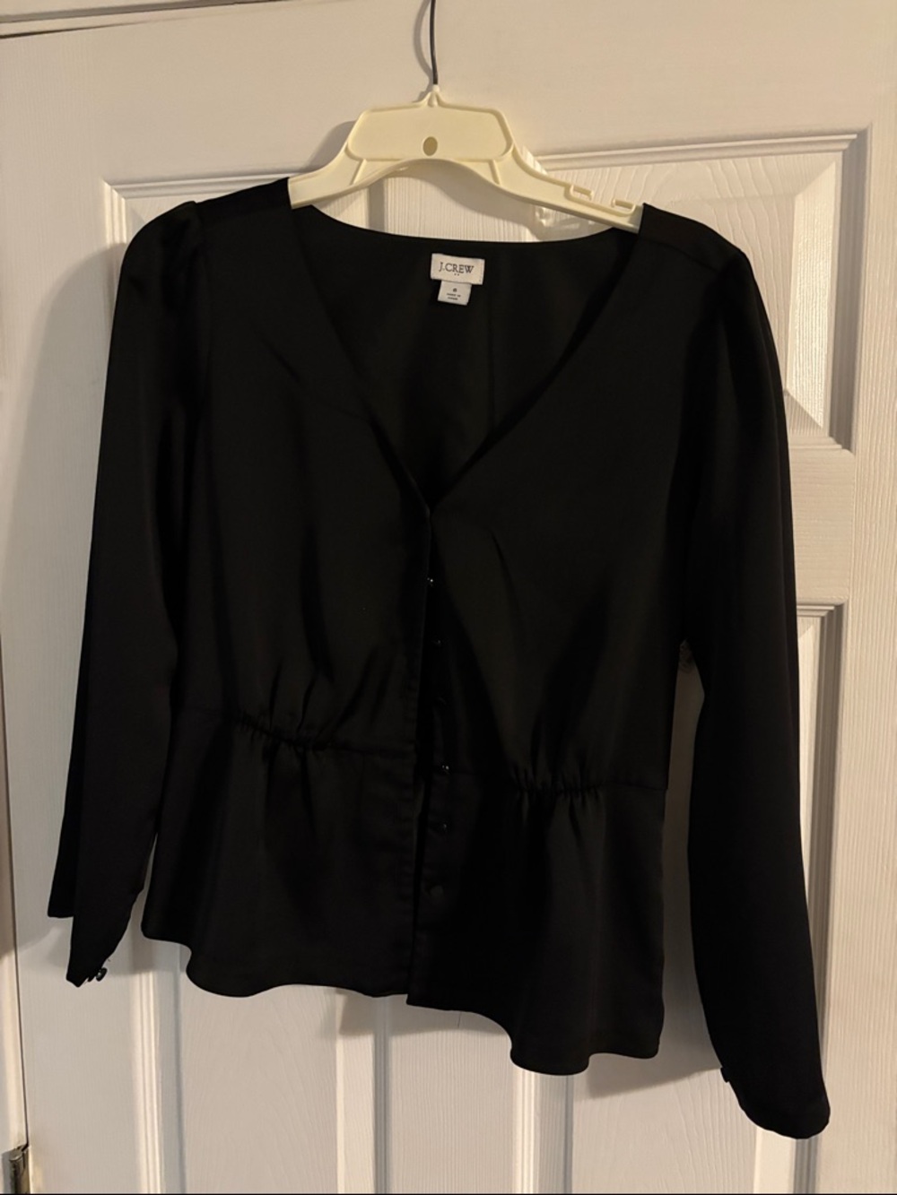 J. Crew Black Long-Sleeve Button-Down Peplum Shirt